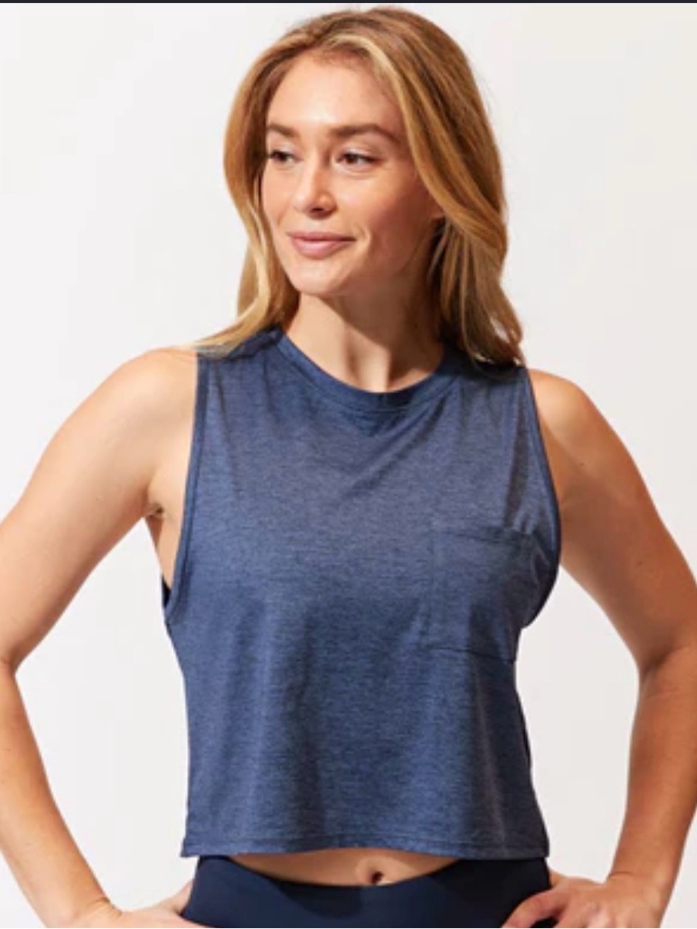 Threads 4 Thought Rochelle Navy Athletic Cropped Muscle Tank with Chest Pocket